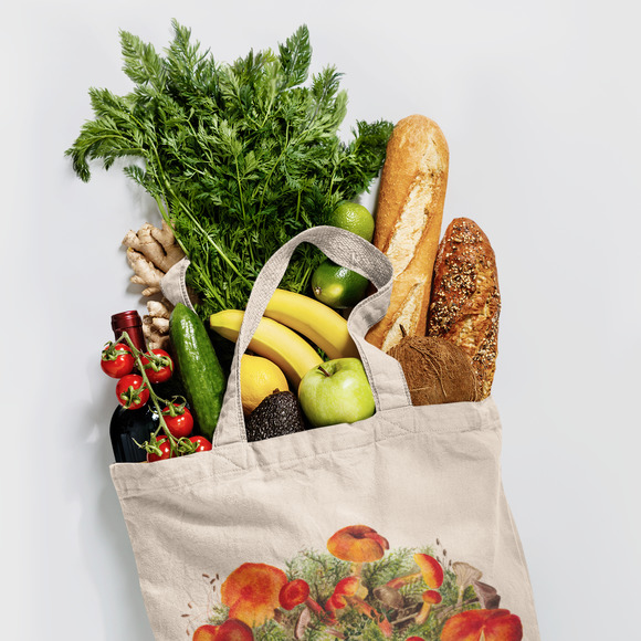 Orange Mushrooms Vintage Canvas Tote Bag - Picture 4 of 5